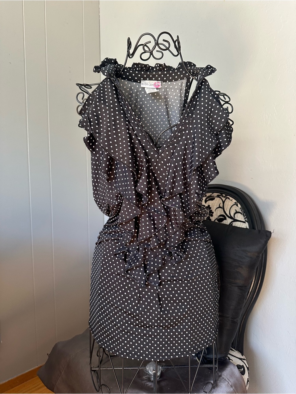Body Central Black Polka Dot Ruffle Top